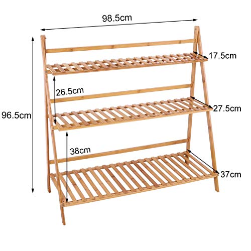 unho 3 Tier Folding Plant Stand Display Shelf Bamboo Plant Ladder Shelf ...
