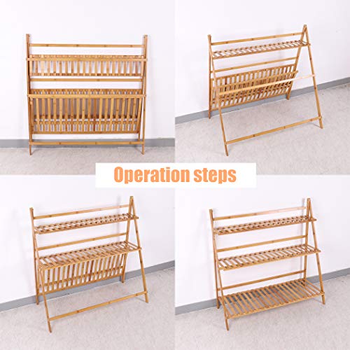 unho 3 Tier Folding Plant Stand Display Shelf Bamboo Plant Ladder Shelf ...