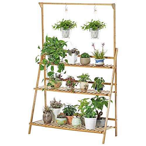 unho 3 Tier Plant Stand Hanging Rack Bamboo Plant Ladder Foldable