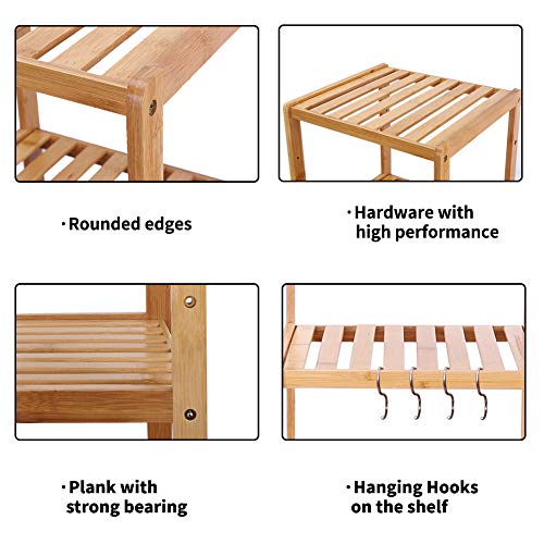 unho Bamboo Bathroom Shelf Free Standing Shelving Unit 4 Tier Narrow Shelf Storage Unit Kitchen Corner Storage Rack Plant Display Stand for Living Room Balcony Hallway Bedroom Size 36x33x110cm 3 unho Bamboo Bathroom Shelf Free Standing Shelving Unit 4 Tier Narrow Shelf Storage Unit Kitchen Corner Storage Rack Plant Display Stand for Living Room Balcony Hallway Bedroom Size 36x33x110cm - Image 3