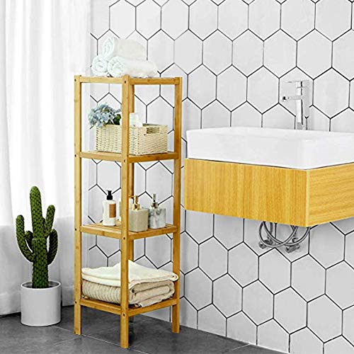 unho Bamboo Bathroom Shelf Free Standing Shelving Unit 4 Tier Narrow Shelf Storage Unit Kitchen Corner Storage Rack Plant Display Stand for Living Room Balcony Hallway Bedroom Size 36x33x110cm 4 unho Bamboo Bathroom Shelf Free Standing Shelving Unit 4 Tier Narrow Shelf Storage Unit Kitchen Corner Storage Rack Plant Display Stand for Living Room Balcony Hallway Bedroom Size 36x33x110cm - Image 4