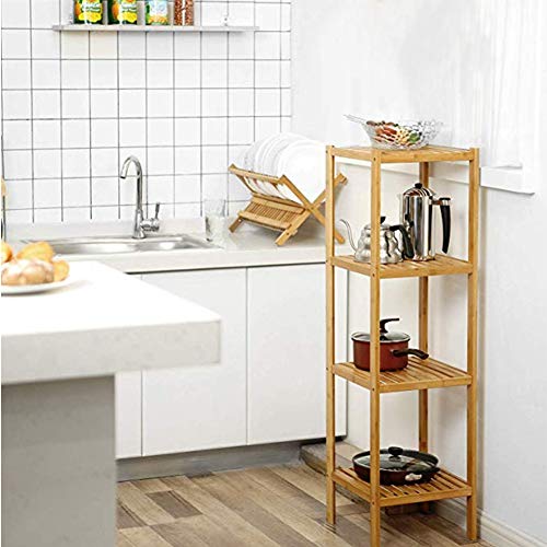 unho Bamboo Bathroom Shelf Free Standing Shelving Unit 4 Tier Narrow Shelf Storage Unit Kitchen Corner Storage Rack Plant Display Stand for Living Room Balcony Hallway Bedroom Size 36x33x110cm 5 unho Bamboo Bathroom Shelf Free Standing Shelving Unit 4 Tier Narrow Shelf Storage Unit Kitchen Corner Storage Rack Plant Display Stand for Living Room Balcony Hallway Bedroom Size 36x33x110cm - Image 5
