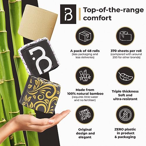 BAPANDA Bamboo Toilet Paper – 48 Rolls of Eco Friendly Toilet Paper – (3-Ply and 370 Sheets per Roll) – Plastic & Chemical Free, Soft, Septic Safe, Ultra Resistant & Sustainable 4 BAPANDA Bamboo Toilet Paper – 48 Rolls of Eco Friendly Toilet Paper – (3-Ply and 370 Sheets per Roll) – Plastic & Chemical Free, Soft, Septic Safe, Ultra Resistant & Sustainable - Image 4