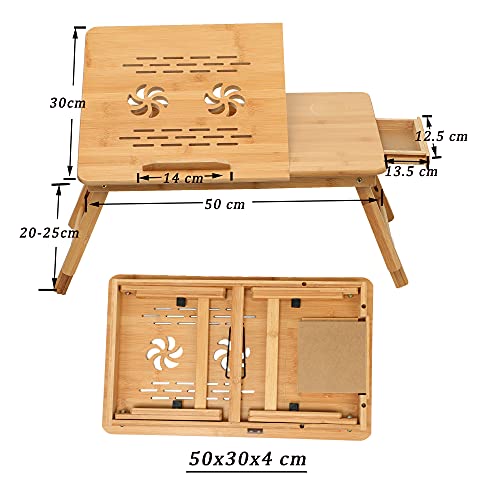 Bamboo Laptop Bed Desk, Laptop Table for Bed, Laptop Stand with Adjustable Trays and Foldable Legs Portable Bed Tray Notebook Stand with Drawer for Bed Sofa Couch 4 Bamboo Laptop Bed Desk, Laptop Table for Bed, Laptop Stand with Adjustable Trays and Foldable Legs Portable Bed Tray Notebook Stand with Drawer for Bed Sofa Couch - Image 4