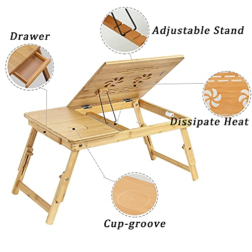 Bamboo Laptop Bed Desk, Laptop Table for Bed, Laptop Stand with Adjustable Trays and Foldable Legs Portable Bed Tray Notebook Stand with Drawer for Bed Sofa Couch 5 Bamboo Laptop Bed Desk, Laptop Table for Bed, Laptop Stand with Adjustable Trays and Foldable Legs Portable Bed Tray Notebook Stand with Drawer for Bed Sofa Couch - Image 5