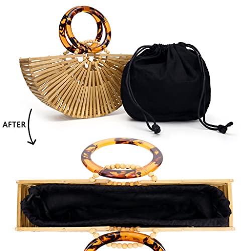 Bamboo Woven Bag Acrylic Handbag Hollow Bag Retro Beach Bag Amber Handle Bamboo Bag Banquet Bag Large Capacity Handbag Women (Color : 01, Size : Small) 4 Bamboo Woven Bag Acrylic Handbag Hollow Bag Retro Beach Bag Amber Handle Bamboo Bag Banquet Bag Large Capacity Handbag Women (Color : 01, Size : Small) - Image 4