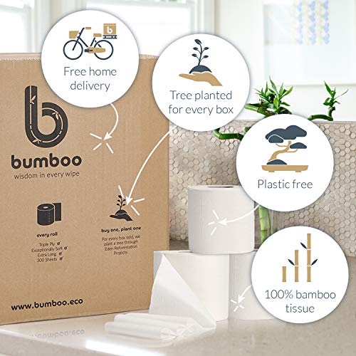 Bumboo Bamboo Toilet Roll 48 Pack | Toilet Paper 3 ply, 300 Sheets | Bulk Toilet Rolls | Plastic-Free, Soft, Strong, Sustainable & Biodegradable Loo Roll 2 Bumboo Bamboo Toilet Roll 48 Pack | Toilet Paper 3 ply, 300 Sheets | Bulk Toilet Rolls | Plastic-Free, Soft, Strong, Sustainable & Biodegradable Loo Roll - Image 2