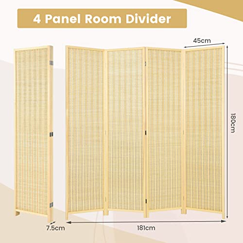 CASART 4 Panel Room Divider, Freestanding Folding Privacy Screen, 181 x 180cm Bamboo Portable Partition Screens for Home Office Bedroom Living Room 5 CASART 4 Panel Room Divider, Freestanding Folding Privacy Screen, 181 x 180cm Bamboo Portable Partition Screens for Home Office Bedroom Living Room - Image 5