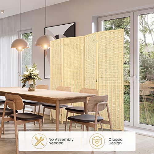 CASART 4 Panel Room Divider, Freestanding Folding Privacy Screen, 181 x 180cm Bamboo Portable Partition Screens for Home Office Bedroom Living Room 6 CASART 4 Panel Room Divider, Freestanding Folding Privacy Screen, 181 x 180cm Bamboo Portable Partition Screens for Home Office Bedroom Living Room - Image 6