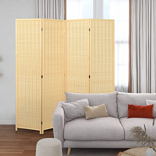 CASART 4 Panel Room Divider, Freestanding Folding Privacy Screen, 181 x 180cm Bamboo Portable Partition Screens for Home Office Bedroom Living Room 7 CASART 4 Panel Room Divider, Freestanding Folding Privacy Screen, 181 x 180cm Bamboo Portable Partition Screens for Home Office Bedroom Living Room - Image 7