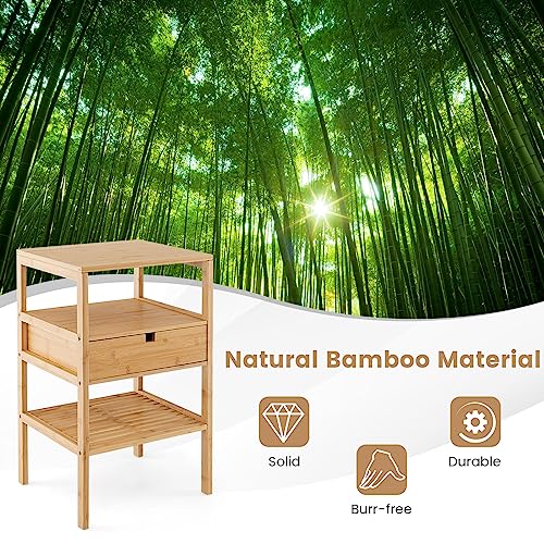 CASART Bedside Table, 3-Tier Bamboo End Table with Drawer and Open Shelves, Natural Nightstand Side Tables for Bedroom Living Room (1) 4 CASART Bedside Table, 3-Tier Bamboo End Table with Drawer and Open Shelves, Natural Nightstand Side Tables for Bedroom Living Room (1) - Image 4