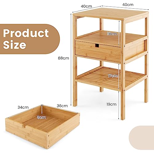 CASART Bedside Table, 3-Tier Bamboo End Table with Drawer and Open Shelves, Natural Nightstand Side Tables for Bedroom Living Room (1) 5 CASART Bedside Table, 3-Tier Bamboo End Table with Drawer and Open Shelves, Natural Nightstand Side Tables for Bedroom Living Room (1) - Image 5