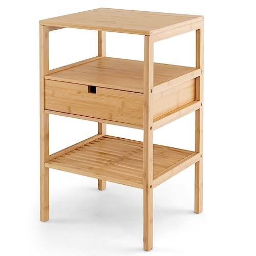 CASART Bedside Table, 3-Tier Bamboo End Table with Drawer and Open Shelves, Natural Nightstand Side Tables for Bedroom Living Room (1) 1 CASART Bedside Table, 3-Tier Bamboo End Table with Drawer and Open Shelves, Natural Nightstand Side Tables for Bedroom Living Room (1)