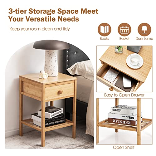 CASART Bedside Table, Bamboo Nightstand Tables with Drawer & Open Shelf, Natural Sofa End Tables Accent Side Tables for Living Room Bedroom Office (1) 2 CASART Bedside Table, Bamboo Nightstand Tables with Drawer & Open Shelf, Natural Sofa End Tables Accent Side Tables for Living Room Bedroom Office (1) - Image 2