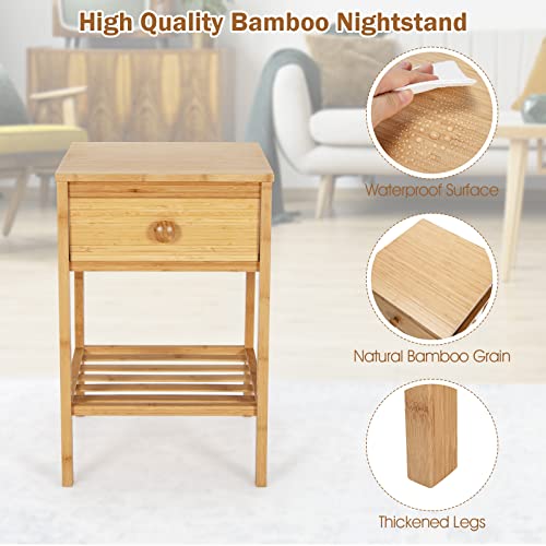 CASART Bedside Table, Bamboo Nightstand Tables with Drawer & Open Shelf, Natural Sofa End Tables Accent Side Tables for Living Room Bedroom Office (1) 3 CASART Bedside Table, Bamboo Nightstand Tables with Drawer & Open Shelf, Natural Sofa End Tables Accent Side Tables for Living Room Bedroom Office (1) - Image 3