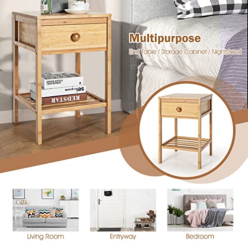 CASART Bedside Table, Bamboo Nightstand Tables with Drawer & Open Shelf, Natural Sofa End Tables Accent Side Tables for Living Room Bedroom Office (1) 4 CASART Bedside Table, Bamboo Nightstand Tables with Drawer & Open Shelf, Natural Sofa End Tables Accent Side Tables for Living Room Bedroom Office (1) - Image 4