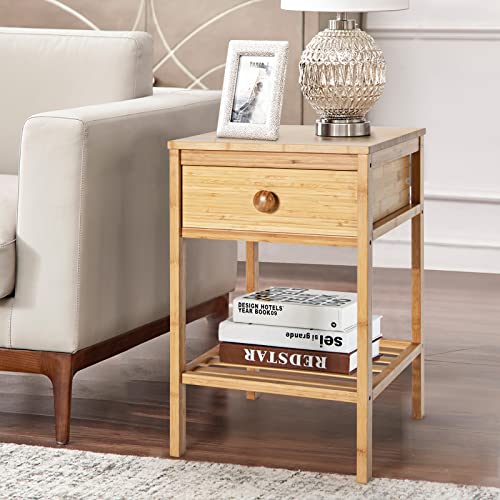 CASART Bedside Table, Bamboo Nightstand Tables with Drawer & Open Shelf, Natural Sofa End Tables Accent Side Tables for Living Room Bedroom Office (1) 5 CASART Bedside Table, Bamboo Nightstand Tables with Drawer & Open Shelf, Natural Sofa End Tables Accent Side Tables for Living Room Bedroom Office (1) - Image 5