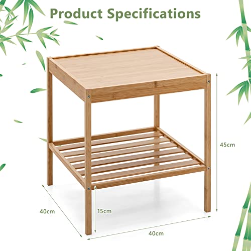 COSTWAY Bedside Tables Set of 2, Bamboo Nightstand End Sofa Side Table with Storage Shelf, 2-Tier Square Accent Coffee Tea Table for Living Room, Bedroom and Office, Natural 5 COSTWAY Bedside Tables Set of 2, Bamboo Nightstand End Sofa Side Table with Storage Shelf, 2-Tier Square Accent Coffee Tea Table for Living Room, Bedroom and Office, Natural - Image 5