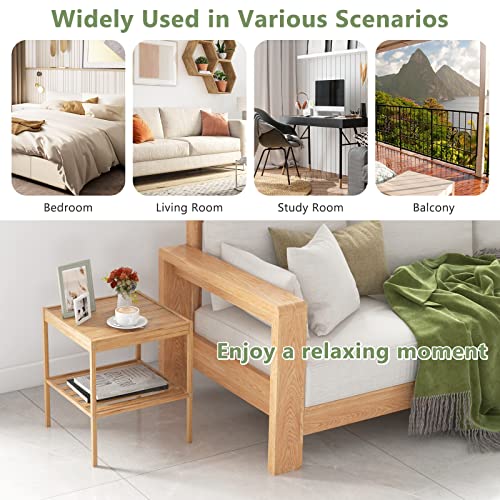 COSTWAY Bedside Tables Set of 2, Bamboo Nightstand End Sofa Side Table with Storage Shelf, 2-Tier Square Accent Coffee Tea Table for Living Room, Bedroom and Office, Natural 6 COSTWAY Bedside Tables Set of 2, Bamboo Nightstand End Sofa Side Table with Storage Shelf, 2-Tier Square Accent Coffee Tea Table for Living Room, Bedroom and Office, Natural - Image 6