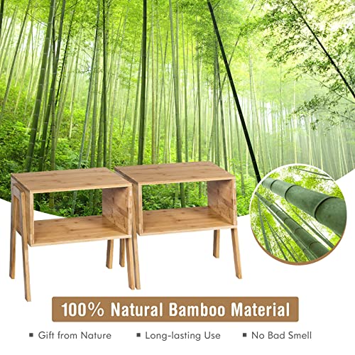 COSTWAY Set of 2 Stackable Bedside Tables, Bamboo Nightstand Sofa Side Table with Open Storage Compartment, Home Living Room Bedroom Coffee Tea End Table (Natural) 4 COSTWAY Set of 2 Stackable Bedside Tables, Bamboo Nightstand Sofa Side Table with Open Storage Compartment, Home Living Room Bedroom Coffee Tea End Table (Natural) - Image 4