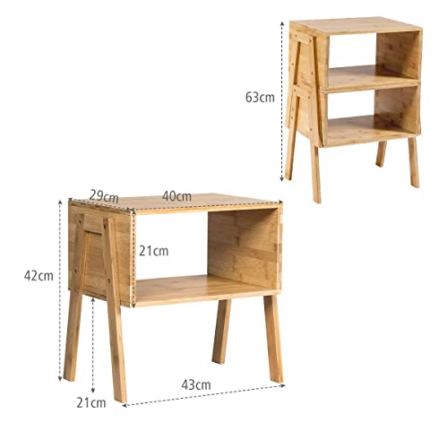 COSTWAY Set of 2 Stackable Bedside Tables, Bamboo Nightstand Sofa Side Table with Open Storage Compartment, Home Living Room Bedroom Coffee Tea End Table (Natural) 6 COSTWAY Set of 2 Stackable Bedside Tables, Bamboo Nightstand Sofa Side Table with Open Storage Compartment, Home Living Room Bedroom Coffee Tea End Table (Natural) - Image 6
