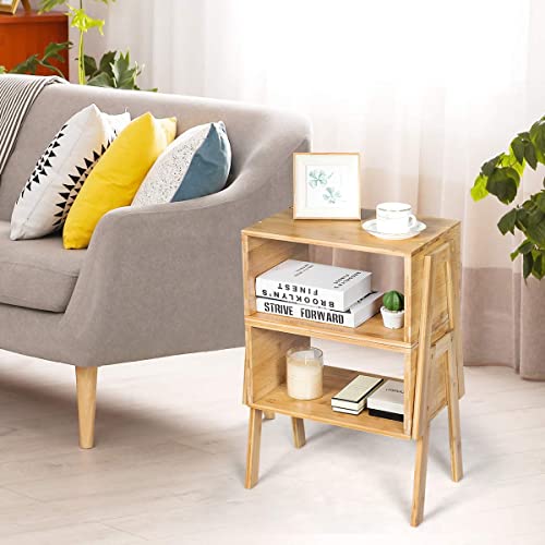 COSTWAY Set of 2 Stackable Bedside Tables, Bamboo Nightstand Sofa Side Table with Open Storage Compartment, Home Living Room Bedroom Coffee Tea End Table (Natural) 7 COSTWAY Set of 2 Stackable Bedside Tables, Bamboo Nightstand Sofa Side Table with Open Storage Compartment, Home Living Room Bedroom Coffee Tea End Table (Natural) - Image 7