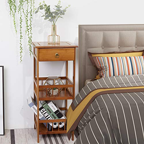 FATIVO End Table Living Room Bedside Table 2-Tier Square Nightstand with Drawer Sturdy Bamboo Sofa End Tables Indoor Plant Display Decoration for Bedroom,Balcony Corner 2 FATIVO End Table Living Room Bedside Table 2-Tier Square Nightstand with Drawer Sturdy Bamboo Sofa End Tables Indoor Plant Display Decoration for Bedroom,Balcony Corner - Image 2