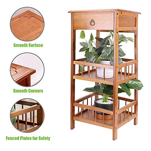 FATIVO End Table Living Room Bedside Table 2-Tier Square Nightstand with Drawer Sturdy Bamboo Sofa End Tables Indoor Plant Display Decoration for Bedroom,Balcony Corner 4 FATIVO End Table Living Room Bedside Table 2-Tier Square Nightstand with Drawer Sturdy Bamboo Sofa End Tables Indoor Plant Display Decoration for Bedroom,Balcony Corner - Image 4