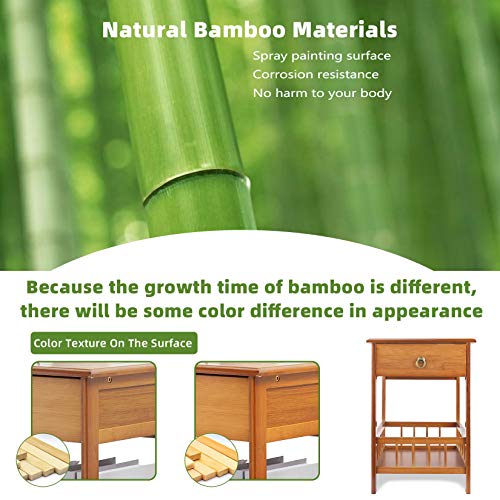 FATIVO End Table Living Room Bedside Table 2-Tier Square Nightstand with Drawer Sturdy Bamboo Sofa End Tables Indoor Plant Display Decoration for Bedroom,Balcony Corner 5 FATIVO End Table Living Room Bedside Table 2-Tier Square Nightstand with Drawer Sturdy Bamboo Sofa End Tables Indoor Plant Display Decoration for Bedroom,Balcony Corner - Image 5
