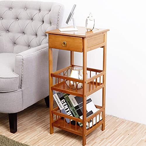 FATIVO End Table Living Room Bedside Table 2-Tier Square Nightstand with Drawer Sturdy Bamboo Sofa End Tables Indoor Plant Display Decoration for Bedroom,Balcony Corner 6 FATIVO End Table Living Room Bedside Table 2-Tier Square Nightstand with Drawer Sturdy Bamboo Sofa End Tables Indoor Plant Display Decoration for Bedroom,Balcony Corner - Image 6