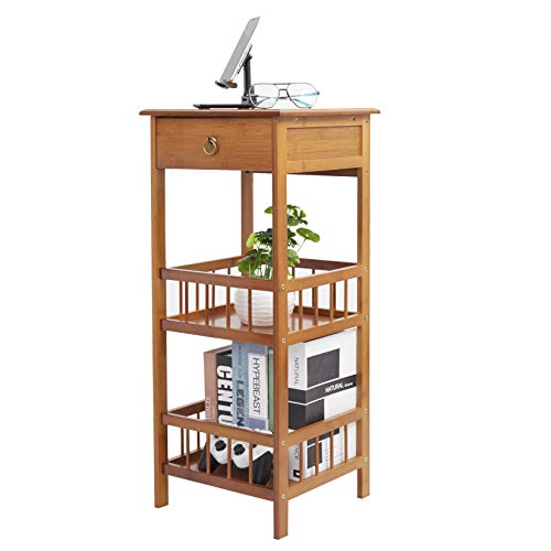 FATIVO End Table Living Room Bedside Table 2-Tier Square Nightstand with Drawer Sturdy Bamboo Sofa End Tables Indoor Plant Display Decoration for Bedroom,Balcony Corner 1 FATIVO End Table Living Room Bedside Table 2-Tier Square Nightstand with Drawer Sturdy Bamboo Sofa End Tables Indoor Plant Display Decoration for Bedroom,Balcony Corner