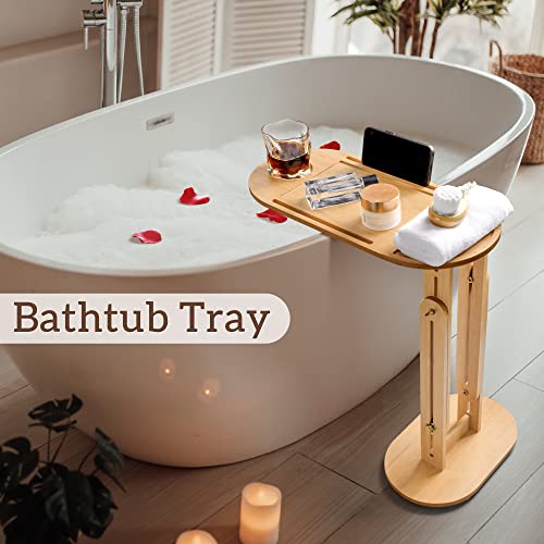 Foldable Bathtub Tray, Bamboo Bathtub Tray Table with Wine Glass and Phone Holder, Height Adjustable, Waterproof Bath Caddy Tray for Luxury Bath, Home Organizer for Sofa, Bed, Table. 2 Foldable Bathtub Tray, Bamboo Bathtub Tray Table with Wine Glass and Phone Holder, Height Adjustable, Waterproof Bath Caddy Tray for Luxury Bath, Home Organizer for Sofa, Bed, Table. - Image 2