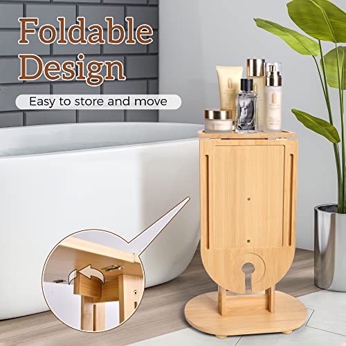 Foldable Bathtub Tray, Bamboo Bathtub Tray Table with Wine Glass and Phone Holder, Height Adjustable, Waterproof Bath Caddy Tray for Luxury Bath, Home Organizer for Sofa, Bed, Table. 4 Foldable Bathtub Tray, Bamboo Bathtub Tray Table with Wine Glass and Phone Holder, Height Adjustable, Waterproof Bath Caddy Tray for Luxury Bath, Home Organizer for Sofa, Bed, Table. - Image 4