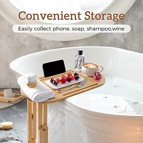 Foldable Bathtub Tray, Bamboo Bathtub Tray Table with Wine Glass and Phone Holder, Height Adjustable, Waterproof Bath Caddy Tray for Luxury Bath, Home Organizer for Sofa, Bed, Table. 5 Foldable Bathtub Tray, Bamboo Bathtub Tray Table with Wine Glass and Phone Holder, Height Adjustable, Waterproof Bath Caddy Tray for Luxury Bath, Home Organizer for Sofa, Bed, Table. - Image 5