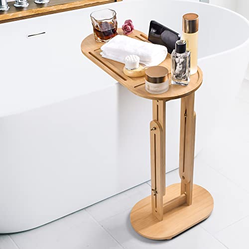 Foldable Bathtub Tray, Bamboo Bathtub Tray Table with Wine Glass and Phone Holder, Height Adjustable, Waterproof Bath Caddy Tray for Luxury Bath, Home Organizer for Sofa, Bed, Table. 1 Foldable Bathtub Tray, Bamboo Bathtub Tray Table with Wine Glass and Phone Holder, Height Adjustable, Waterproof Bath Caddy Tray for Luxury Bath, Home Organizer for Sofa, Bed, Table.