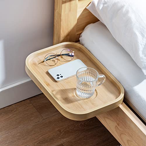 HollyHOME Bedside Shelf Bamboo Small Bedside Table Tray Round Corner Clip-on Hanging Table for Chair Dorm Bed, Natural 1 HollyHOME Bedside Shelf Bamboo Small Bedside Table Tray Round Corner Clip-on Hanging Table for Chair Dorm Bed, Natural