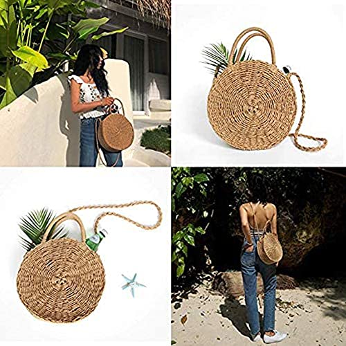 MAOYUTOU Straw Vintage Bamboo Bag Handbag Women's Woven Bag Summer Beach Bag Round Boho Bag Women Travel Holiday Leisure Braided Bag, brown, 1 5 MAOYUTOU Straw Vintage Bamboo Bag Handbag Women's Woven Bag Summer Beach Bag Round Boho Bag Women Travel Holiday Leisure Braided Bag, brown, 1 - Image 5