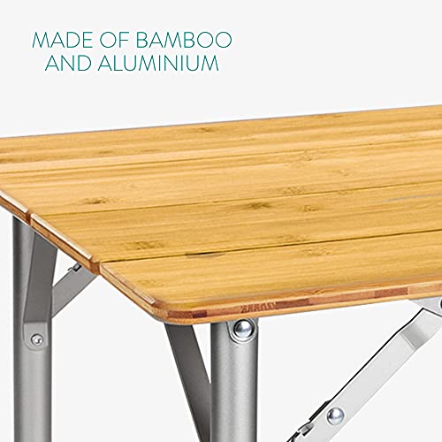 Navaris Wooden Folding Table - Bamboo Height Adjustable, Foldable Camping Table for Outdoors, Picnics with Telescopic Aluminium Legs 3 Navaris Wooden Folding Table - Bamboo Height Adjustable, Foldable Camping Table for Outdoors, Picnics with Telescopic Aluminium Legs - Image 3