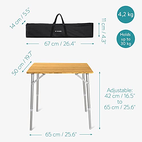 Navaris Wooden Folding Table - Bamboo Height Adjustable, Foldable Camping Table for Outdoors, Picnics with Telescopic Aluminium Legs 4 Navaris Wooden Folding Table - Bamboo Height Adjustable, Foldable Camping Table for Outdoors, Picnics with Telescopic Aluminium Legs - Image 4