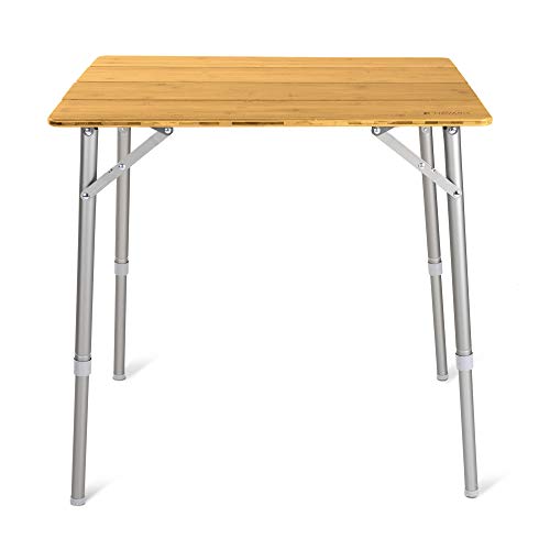 Navaris Wooden Folding Table - Bamboo Height Adjustable, Foldable Camping Table for Outdoors, Picnics with Telescopic Aluminium Legs 5 Navaris Wooden Folding Table - Bamboo Height Adjustable, Foldable Camping Table for Outdoors, Picnics with Telescopic Aluminium Legs - Image 5
