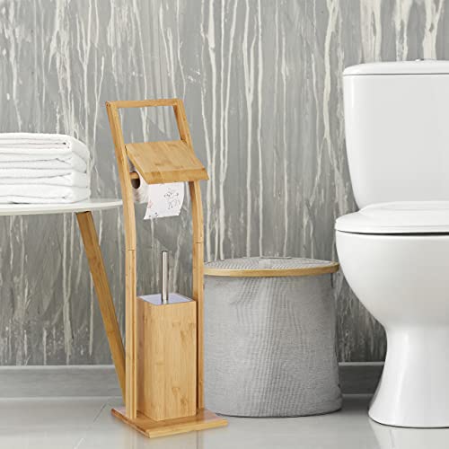 Relaxdays Toilet Roll Holder, Free-Standing, Wooden, Bamboo, Brush Storage, Suite Set, HxWxD: 74x20x20 cm, Natural, 74 x 20 x 20 cm 2 Relaxdays Toilet Roll Holder, Free-Standing, Wooden, Bamboo, Brush Storage, Suite Set, HxWxD: 74x20x20 cm, Natural, 74 x 20 x 20 cm - Image 2