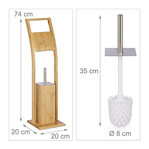 Relaxdays Toilet Roll Holder, Free-Standing, Wooden, Bamboo, Brush Storage, Suite Set, HxWxD: 74x20x20 cm, Natural, 74 x 20 x 20 cm 4 Relaxdays Toilet Roll Holder, Free-Standing, Wooden, Bamboo, Brush Storage, Suite Set, HxWxD: 74x20x20 cm, Natural, 74 x 20 x 20 cm - Image 4