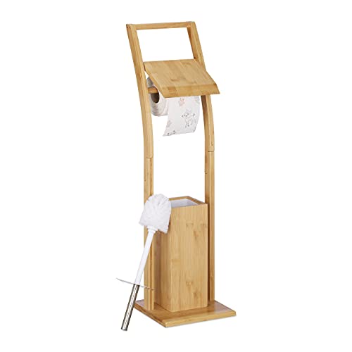 Relaxdays Toilet Roll Holder, Free-Standing, Wooden, Bamboo, Brush Storage, Suite Set, HxWxD: 74x20x20 cm, Natural, 74 x 20 x 20 cm 6 Relaxdays Toilet Roll Holder, Free-Standing, Wooden, Bamboo, Brush Storage, Suite Set, HxWxD: 74x20x20 cm, Natural, 74 x 20 x 20 cm - Image 6