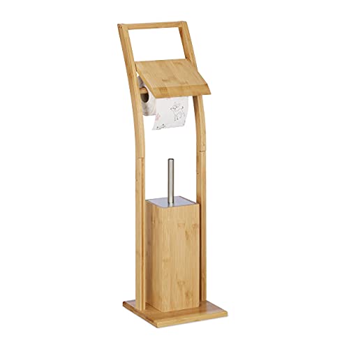 Relaxdays Toilet Roll Holder, Free-Standing, Wooden, Bamboo, Brush Storage, Suite Set, HxWxD: 74x20x20 cm, Natural, 74 x 20 x 20 cm 1 Relaxdays Toilet Roll Holder, Free-Standing, Wooden, Bamboo, Brush Storage, Suite Set, HxWxD: 74x20x20 cm, Natural, 74 x 20 x 20 cm