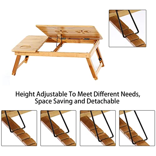 Shoze Bamboo Folding Notebook Table Desktop Notebook Computer Laptop Table Foldable and Portable Design Adjustable Height and Angle for Breakfast Tray or Drawing Table 4 Shoze Bamboo Folding Notebook Table Desktop Notebook Computer Laptop Table Foldable and Portable Design Adjustable Height and Angle for Breakfast Tray or Drawing Table - Image 4