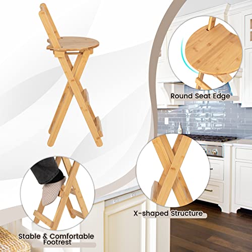 TANGZON Bar Stools Set of 2, Folding Bamboo Counter Height Stool with Backrest & Footrest, Portable Breakfast Dining Chairs for Home Kitchen Restaurant, No Assembly (with backrest, 36 x 36 x 84cm) 2 TANGZON Bar Stools Set of 2, Folding Bamboo Counter Height Stool with Backrest & Footrest, Portable Breakfast Dining Chairs for Home Kitchen Restaurant, No Assembly (with backrest, 36 x 36 x 84cm) - Image 2