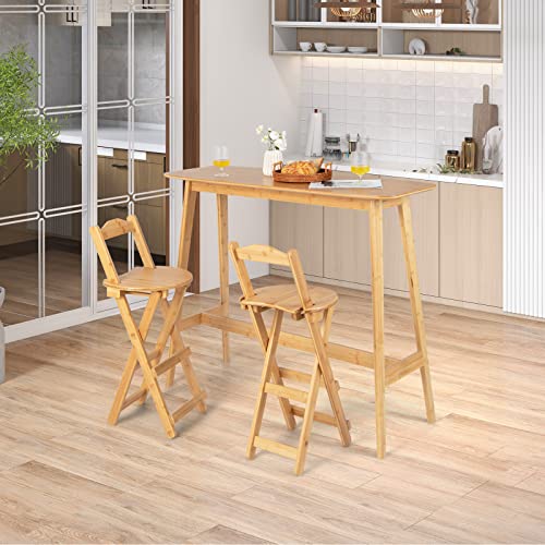 TANGZON Bar Stools Set of 2, Folding Bamboo Counter Height Stool with Backrest & Footrest, Portable Breakfast Dining Chairs for Home Kitchen Restaurant, No Assembly (with backrest, 36 x 36 x 84cm) 3 TANGZON Bar Stools Set of 2, Folding Bamboo Counter Height Stool with Backrest & Footrest, Portable Breakfast Dining Chairs for Home Kitchen Restaurant, No Assembly (with backrest, 36 x 36 x 84cm) - Image 3