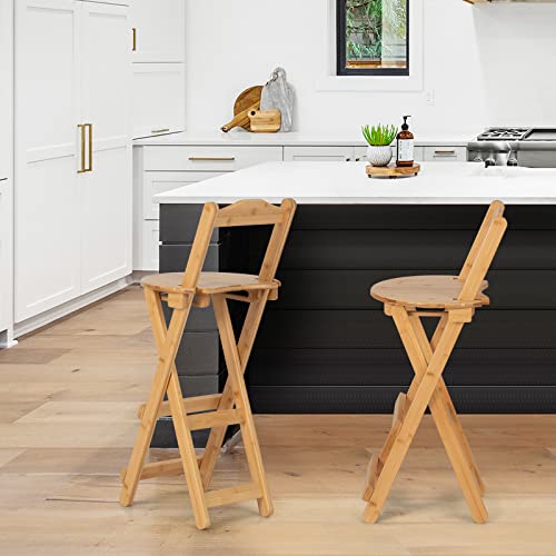 TANGZON Bar Stools Set of 2, Folding Bamboo Counter Height Stool with Backrest & Footrest, Portable Breakfast Dining Chairs for Home Kitchen Restaurant, No Assembly (with backrest, 36 x 36 x 84cm) 4 TANGZON Bar Stools Set of 2, Folding Bamboo Counter Height Stool with Backrest & Footrest, Portable Breakfast Dining Chairs for Home Kitchen Restaurant, No Assembly (with backrest, 36 x 36 x 84cm) - Image 4