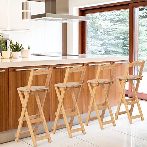 TANGZON Bar Stools Set of 2, Folding Bamboo Counter Height Stool with Backrest & Footrest, Portable Breakfast Dining Chairs for Home Kitchen Restaurant, No Assembly (with backrest, 36 x 36 x 84cm) 5 TANGZON Bar Stools Set of 2, Folding Bamboo Counter Height Stool with Backrest & Footrest, Portable Breakfast Dining Chairs for Home Kitchen Restaurant, No Assembly (with backrest, 36 x 36 x 84cm) - Image 5