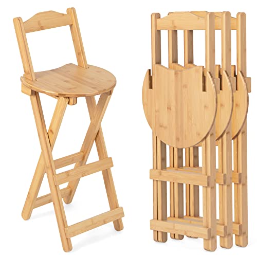 TANGZON Bar Stools Set of 2, Folding Bamboo Counter Height Stool with Backrest & Footrest, Portable Breakfast Dining Chairs for Home Kitchen Restaurant, No Assembly (with backrest, 36 x 36 x 84cm) 7 TANGZON Bar Stools Set of 2, Folding Bamboo Counter Height Stool with Backrest & Footrest, Portable Breakfast Dining Chairs for Home Kitchen Restaurant, No Assembly (with backrest, 36 x 36 x 84cm) - Image 7